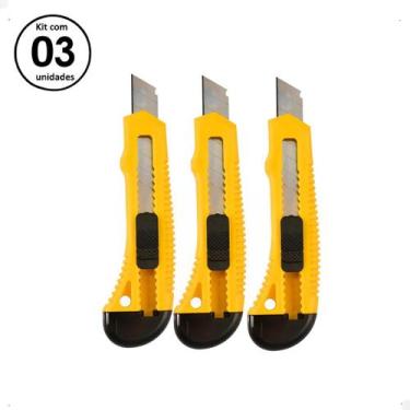 Imagem de Estilete Multiuso Profissional Retrátil Com Trava Kit Com 3 - Vidal