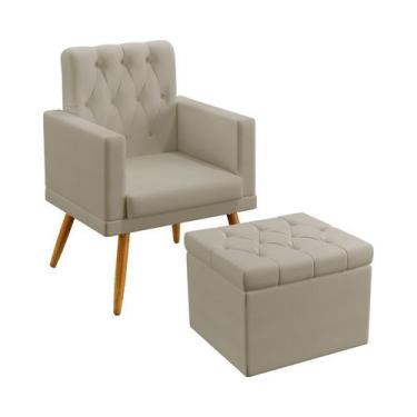 Imagem de Kit Poltrona Decorativa Nina Capitonê com Puff Quasar Couro Bege Arade
