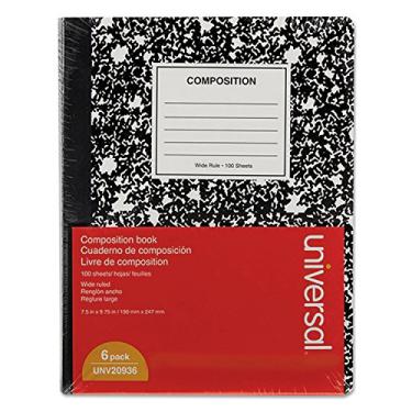 Imagem de Universal Livro de composição, régua média/universitária, capa de mármore preta, (100) 24 x 19 folhas, pacote com 6