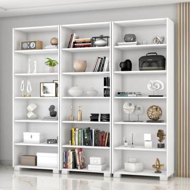 Imagem de Kit 3 Estantes para Livros 5 Prateleiras 188cmx181,5cm Office Branco