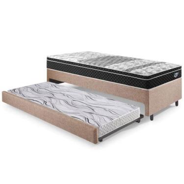 Imagem de Bicama Box Solteiro Linho Marrom 88x188x28 cm com Colchão Gransleep Mo