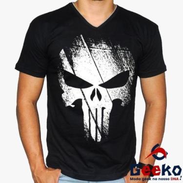 Imagem de Camiseta O Justiceiro 100% Algodão The Punisher Geeko, Preto gola v, G