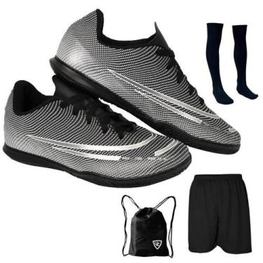 Imagem de Chuteira Futsal Adulto Juvenil Salão Quadra Futebol Novo + Meião Short