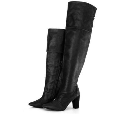 Imagem de Bota Over Feminina Salto Alto e Grosso Nobucado Preto - LIKE SHOP SHOE
