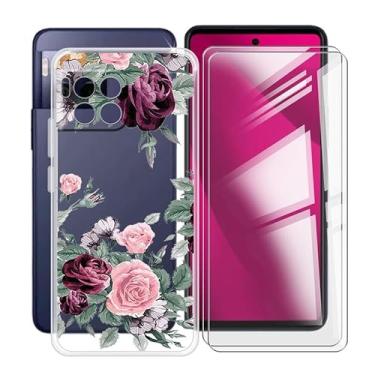 Imagem de HGJTFANY Capa de telefone para T-Mobile REVVL 7 PRO 5G (6,7 polegadas) com 2 películas de vidro temperado, transparente [antiarranhões X à prova de choque] Capa protetora de TPU macio para T-Mobile