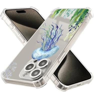 Imagem de BGZDZDN Capa de água-viva do mar para iPhone 14 Pro Max, [impacto de queda Buffertech de 2 metros] [tecnologia antidescasca] capa de telefone transparente TPU bumper azul água-viva projetada para
