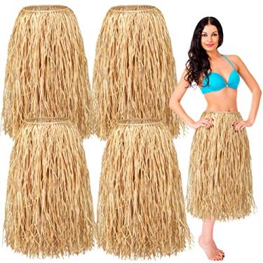 Imagem de Giegxin Saias de grama ráfia natural tropical Luau Hula saia para adultos mulheres homens festa havaiana fantasia praia, Estilo fresco, Tamanho Único