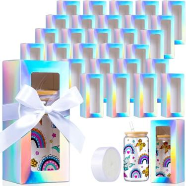 Imagem de FillTouch 60 caixas de presente com fita para exposição de vidro de sublimação caixas transparentes de presente para copos de 340 g 473 g 590 ml jarra de vidro de sublimação copo em branco (cor laser)