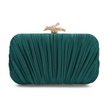 Imagem de Freie Liebe Bolsa clutch feminina para noite bolsa plissada com corrente para festa de casamento, Verde escuro