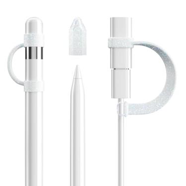 Imagem de DTTO Pacote com 4 acessórios de silicone para Apple Pencil 1ª geração, acessórios de proteção antiperda incluem suporte de tampa de lápis, capa de ponta, cabo adaptador de cabo, cores