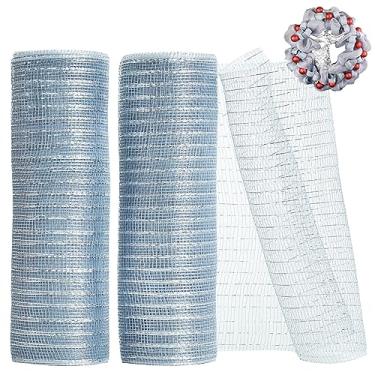 Imagem de TONIFUL 2 rolos de 25,4 cm de tela decorativa de prata, malha de tecido com folha para suprimentos de grinalda, guirlanda de porta da frente, decoração de árvore de Natal, Ano Novo Dia das Bruxas (10