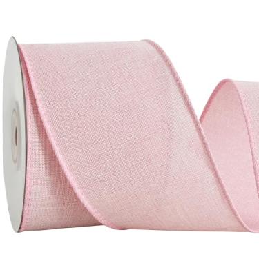 Imagem de RIBBOOO Fita com fio de serapilheira natural, fita de tecido rosa claro de 6 cm e 10 metros para artesanato, laço de guirlanda, embrulho de presente, casamento, decoração de festa de Natal