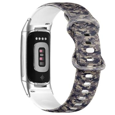 Imagem de Pulseira de silicone macio compatível com Fitbit Charge 5/Fitbit Charge 6 (camuflagem militar) pulseira esportiva macia para mulheres e homens