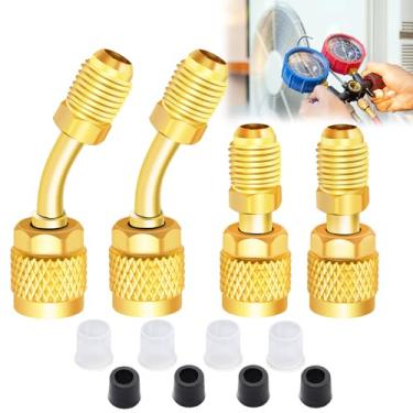 Imagem de Ruibapa Adaptador de porta de vácuo de carregamento R410a de 5/16" SAE fêmea para SAE macho flare de 0,6 cm para serviço de refrigeração HVAC de ar-condicionado pequeno, 2 adaptadores retos + 2 adaptadores angulares P-055-kit