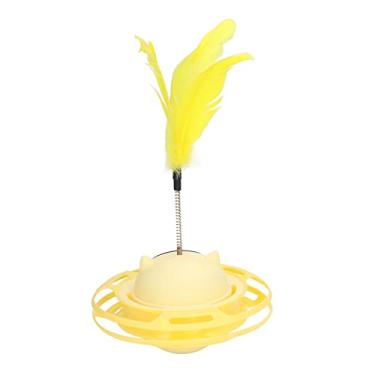 Imagem de Brinquedo Interativo da Plataforma Giratória do Gatinho, Rotação de 360 ​​graus, Fácil Limpeza, Divertido, Resistente Com Pena para Suprimentos para Animais de Estimação (Amarelo)