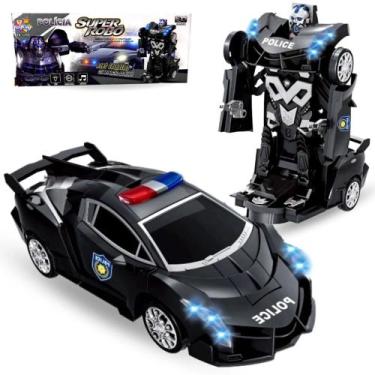 Imagem de Carro De Polícia Vira Robô Brinquedo Bate E Volta c/ Som Luz - Toy Kin