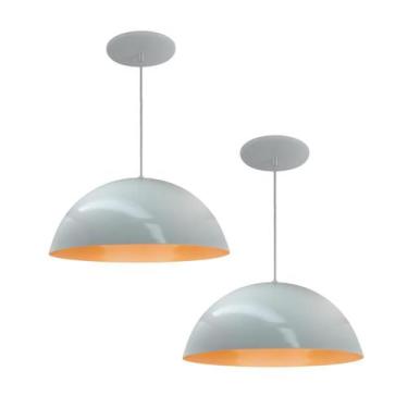 Imagem de Kit 2 Luminária Pendente Meia Lua 34cm Com Interior Laranja Com Fiação