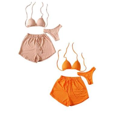 Imagem de Kit 2 Biquíni Com Short Malha Canelada Brilhante Premium - Praia - Bet