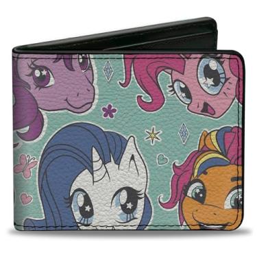 Imagem de Buckle-Down Carteira Hasbro, Dobrável, My Little Pony Faces Close Up e Cutie Marks Scattered Teal, Couro Vegano, Verde, 4.0" x 3.5", Casual