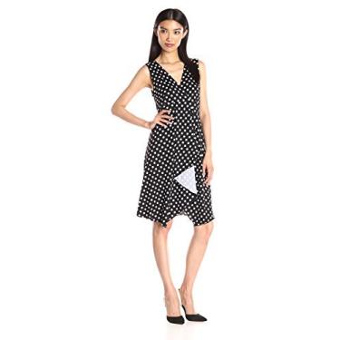 Imagem de Star Vixen Vestido feminino plus size sem mangas sobrepeliz cintura império corpete cascata tulipa vestido curto de malha, Ponto preto e branco, G