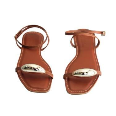 Imagem de SANDALIA RASTEIRA EM TIRAS COM ENFEITE DOURADO RASTEIRINHA FEMININA, GEOVANNA - COR: MARROM - Nº 38