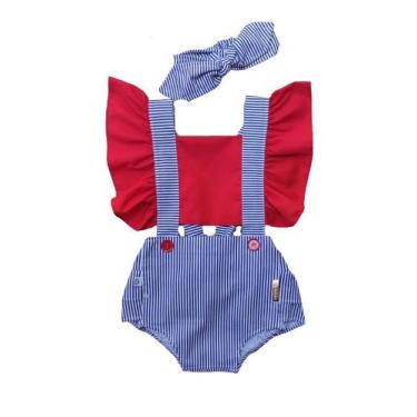 Imagem de Jardineira Romper de bebê menina + faixa de cabelo - Bebê Bakana, Verm