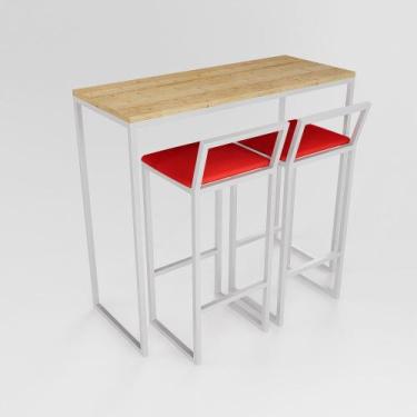 Imagem de Bancada Cozinha Balcão Gourmet 120cm Pinus Com 2 Banquetas Estofada Br