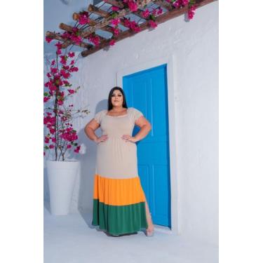 Imagem de Vestido Longo Babado Barra Colorido Busto Lastex Plus Size - luh may, 