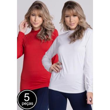 Imagem de Kit 5 Blusas Vekyo Feminina Manga Longa Proteção UV Segunda Pele Térmi