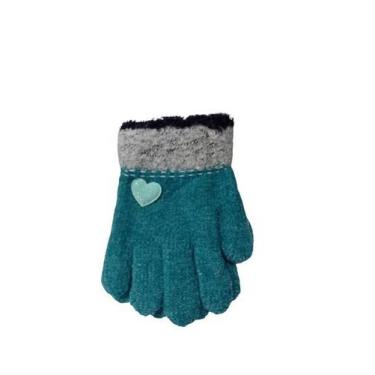 Imagem de Luvas de Lã Infantil Frio Inverno Menina com Coração - GLOVES, Azul