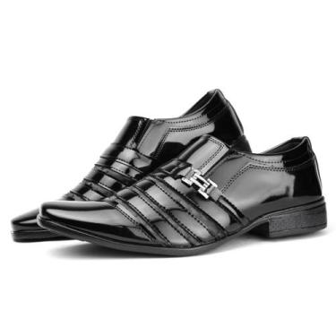 Imagem de Sapato Social Masculino Moderno Preto Branco Dourado  Envernizado Vern