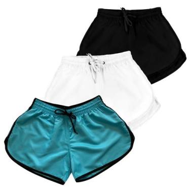 Imagem de Kit 3 Short de Tactel Feminino Moda Praia Liso - Relaxado, Preto, M