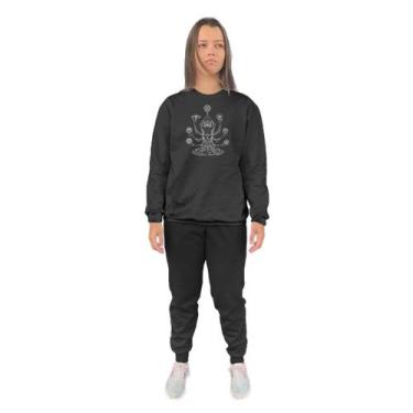 Imagem de Conjunto de Moletom Feminino Blusa Sem Capuz e Calça Jogger Estampado 