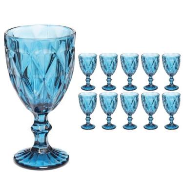 Imagem de Jogo Copo Taça Vidro Diamante Azul vinho Agua 300ml - 10 Un - Ecos, Di