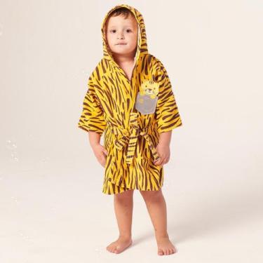 Imagem de Roupão de banho bebê bichinhos c/ capuz estampado bolsinho baby-joy - 