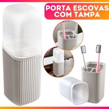 Imagem de Porta Escovas Pasta De Dente Com Tampa Translúcida quadrado Banheiro L
