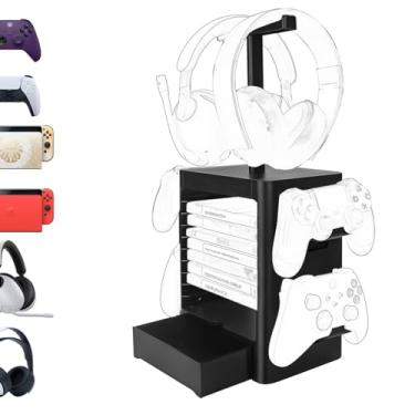 Imagem de Geekria Multifunction Game Storage Stand Compatible with PS5/PS4/XBOX Series X/XBOX One/Nintendo Switch, Game Disk Rack and Controller/Headset Holder, Universal Desk Game Accessories (Black)