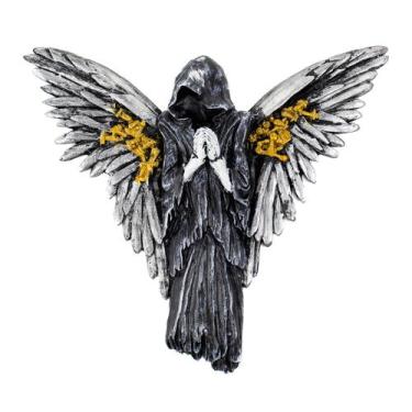 Imagem de Escultura Anjo Negro de Parede 17 cm em resina - Lua Mística - 100% Or
