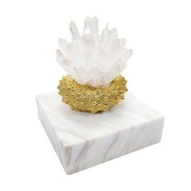 Imagem de Escultura Decorativa Base Coral Menor Marmore e Cristal Luxo - LUXdéco