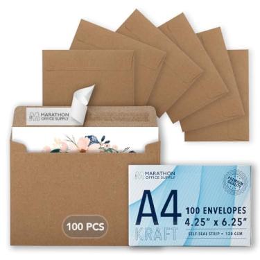 Imagem de Envelopes MOS A4 Kraft 4,25 x 16,25 polegadas Pacote com 100 — Envelopes de convite pesados autoselados marrons para cartões comemorativos, confecção de cartões, RSVP, convites de casamento