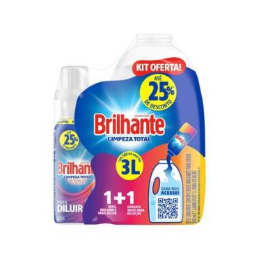 Imagem de Kit Sabão Líquido Concentrado com Garrafa - Brilhante Limpeza Total 50