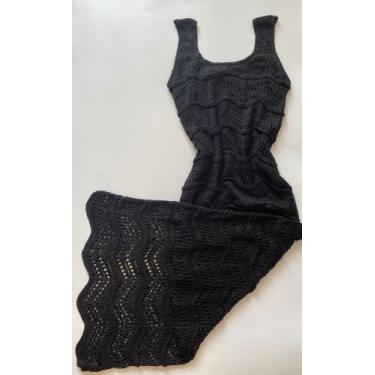 Imagem de Vestido Midi Feminino rendado onda tricô crochê forrado linha premium 