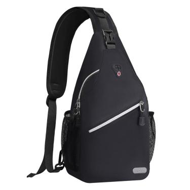 Imagem de Mochila Sling MOSISO preta para viagens e caminhadas