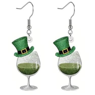Imagem de Eioi & Lmnm Brincos femininos pendentes de acrílico para o Dia de São Patrício, chapéu de duende, gnomo, caneca de cerveja, brincos pendentes de trevo verde irlandês, joias festivas, One Size,