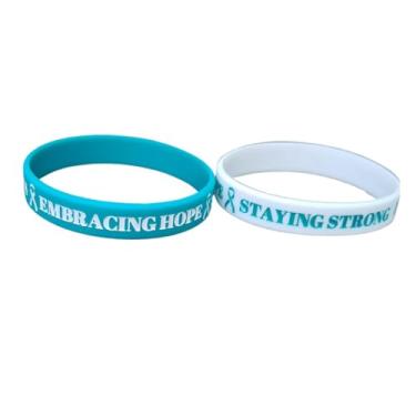 Imagem de Conjunto de braçadeira de silicone PCOS Awareness - pulseiras com relevo azul-petróleo e branco (conjunto de 2), Large, Silicone, Sem Pedra Preciosa