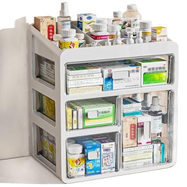 Imagem de Organizador de caixa de armazenamento de plástico multigavetas, caixa de medicamentos - recipiente de armazenamento multifuncional, artigos de papelaria, itens de escritório, fácil acesso, organizador