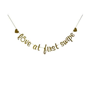 Imagem de Banner Love at First Swip, Tinder Wedding Bridal Bridal Shower Bunting Sign, Funny Tinder Couple Party Decorations Gold Glitter