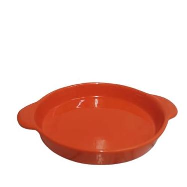Imagem de Travessa Redonda Com Alça em Cerâmica Lisa, Elegância, Praticidade e Versatilidade para Servir, Design Atemporal, Material Resistente e Acabamento Impecável (Laranja)