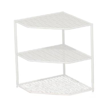 Imagem de Fenteer Prateleira de armazenamento de cozinha, organizador de armazenamento de utensílios de cozinha, suporte de prateleira de canto, organizador de, Branco, 3 Níveis