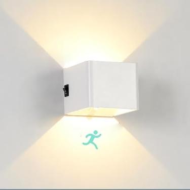 Imagem de Luminária de parede LED interna com sensor de movimento, luminária de parede com interruptor de botão, luzes de arandela recarregáveis, alimentadas por bateria, lâmpadas de cabeceira, quarto